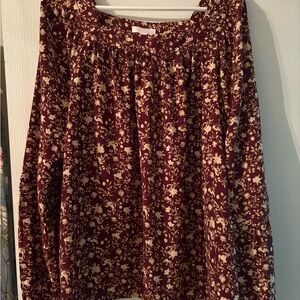 LC Lauren Conrad Burgundy Floral Blouse